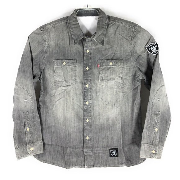 Levis NFL Raiders Vintage Chambray Shirt Mens Large Distressed Gray Football NWT - Picture 1 of 6